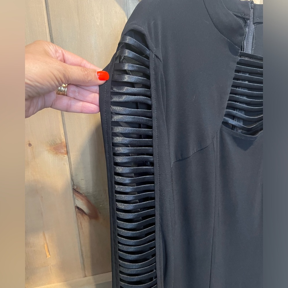 Black Striped-Sleeve Shift Dress - Picture 5 of 6